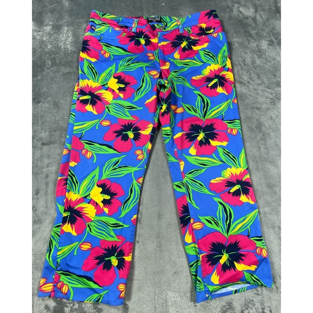 Vintage Polo Ralph Lauren Capri Pants Womens 10 Floral Cotton 90s Retro Y2K RARE
